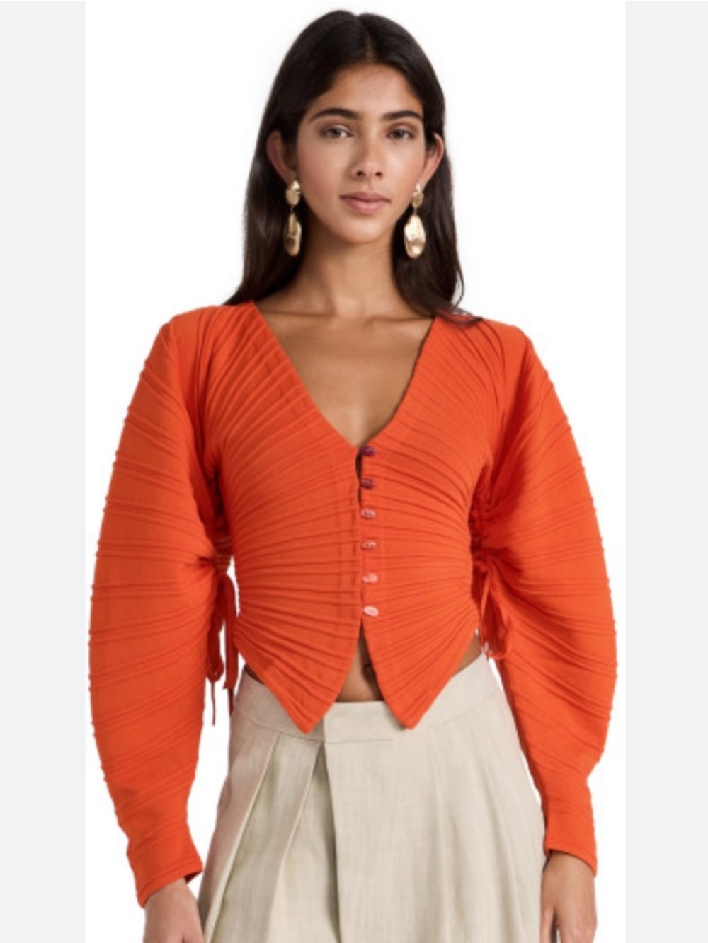 Cult Gaia Blair Orange Ruched Button-Front Knit Cardigan XS Like New